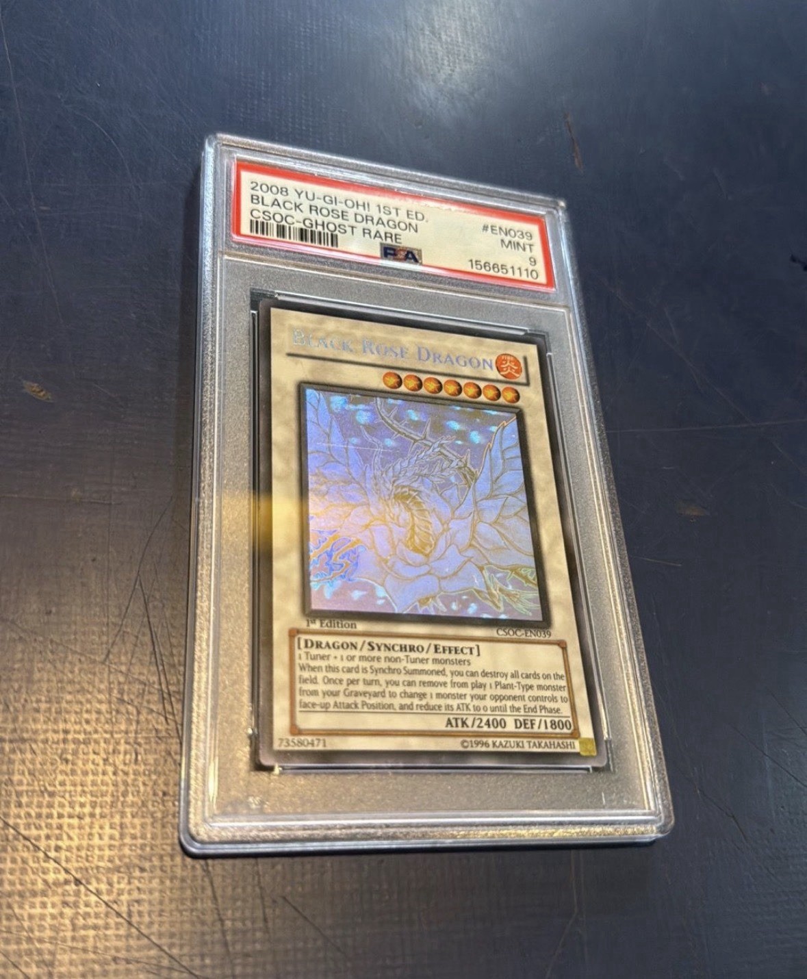 YuGiOh PSA 9 MINT Black Rose Dragon CSOC-EN039 Ghost Rare 1st Edition view 2