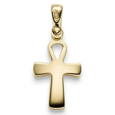 Ciondolo Croce Egiziana Vita E Rinascita 585 Oro Giallo 23x10mm
