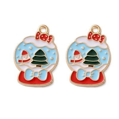10 verschneite Weihnachten Schneekugel mit Schlittenform goldfarben Charm Anhänger