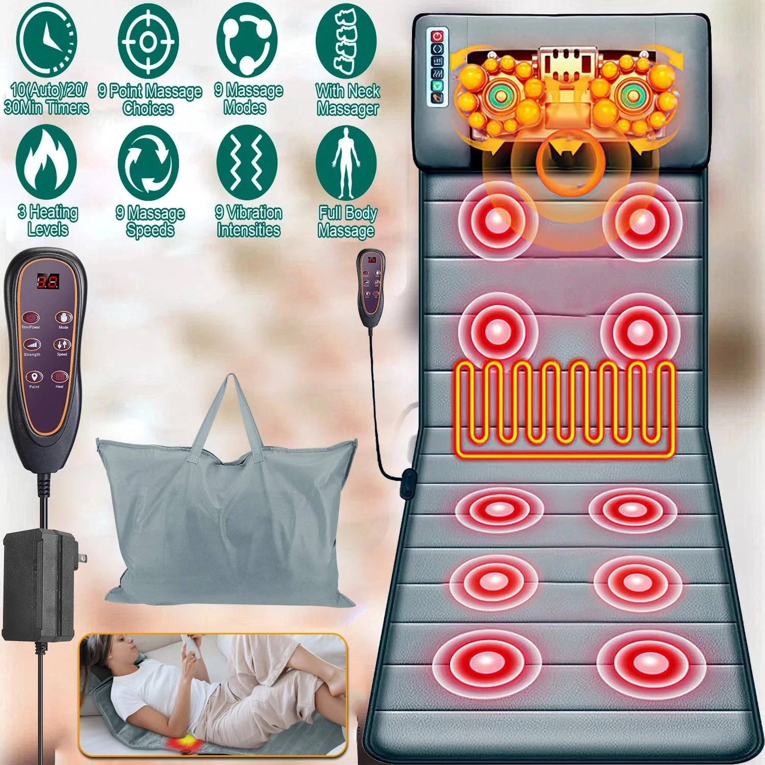 iMounTEK Full Body Electric Massage Mat with Neck Pillow
