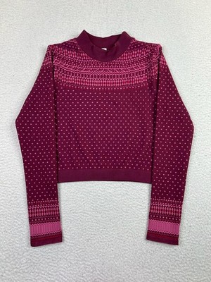 Fabletics Shirt Womens Medium Burgundy Holly Seamless Mock Neck Long Sleeve