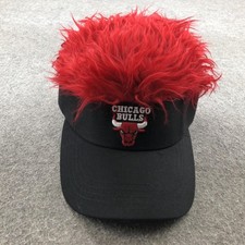 Chicago Bulls Hat Cap Mens One Size Red Black NBA Basketball Faux Fur Wig