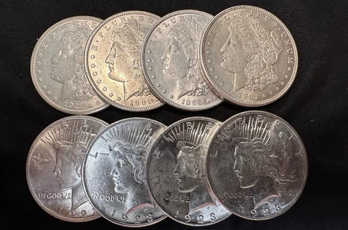 8 Morgan and Peace Dollar Run All AU and Better