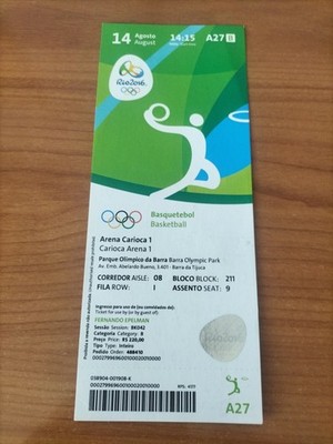 Used Ticket Olympic 14.08. 2016 Rio Olympia A27 Basketball USA France 1