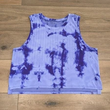 LULULEMON Rain Stripe Marble Dye Charged Indigo Train To Be Tank Top Size 10