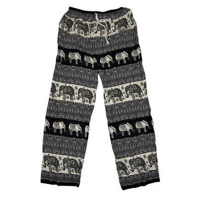 Womens Large Elephant Print Harem Pants Black White Cotton Boho Lounge Thai