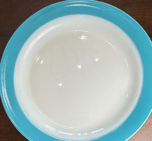 Set of 4 Vintage Pyrex Turquoise Band 12" Milk Glass Plates