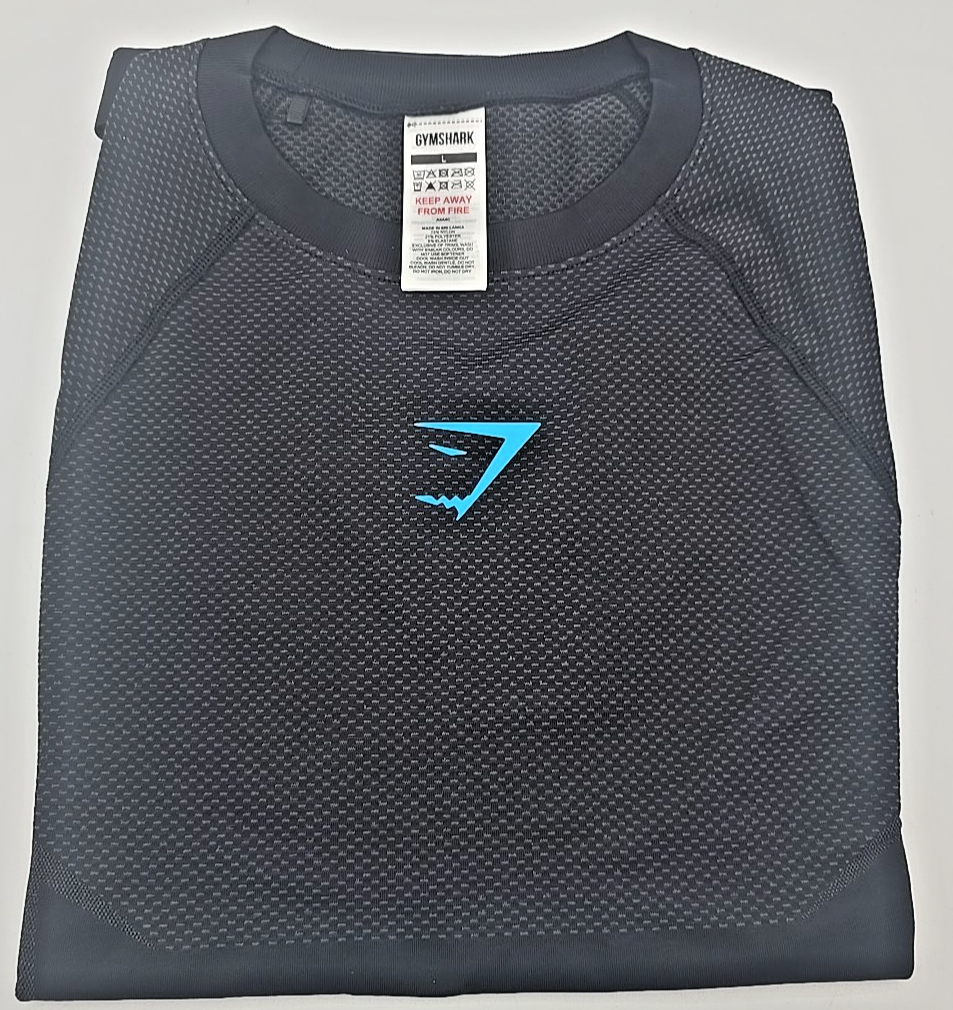 Gymshark Onyx 5.0 Seamless T-Shirt - Black/Onyx Grey Blue Shark