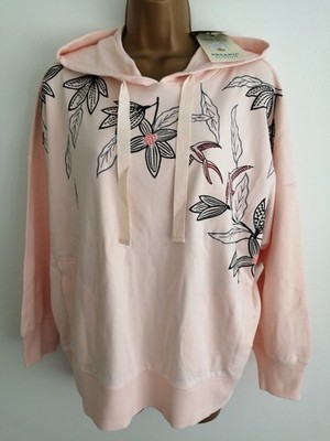 White Stuff Hoodie Peach Pink embroidery Birds size M approx 14 - 16 Cotton NEW