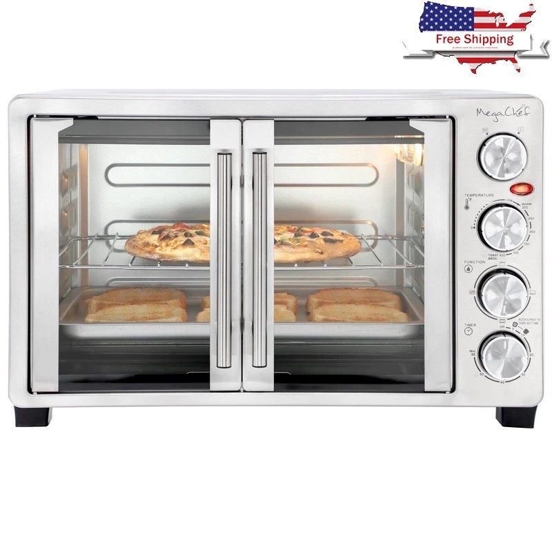 30 Quart Electric Toaster Oven Multi-Function French Door Bake Broil Toast Timer
