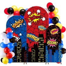 Tudomro 3 Pcs Spider Web Arch Backdrop Cover with Balloons Spider Birthday Pa...