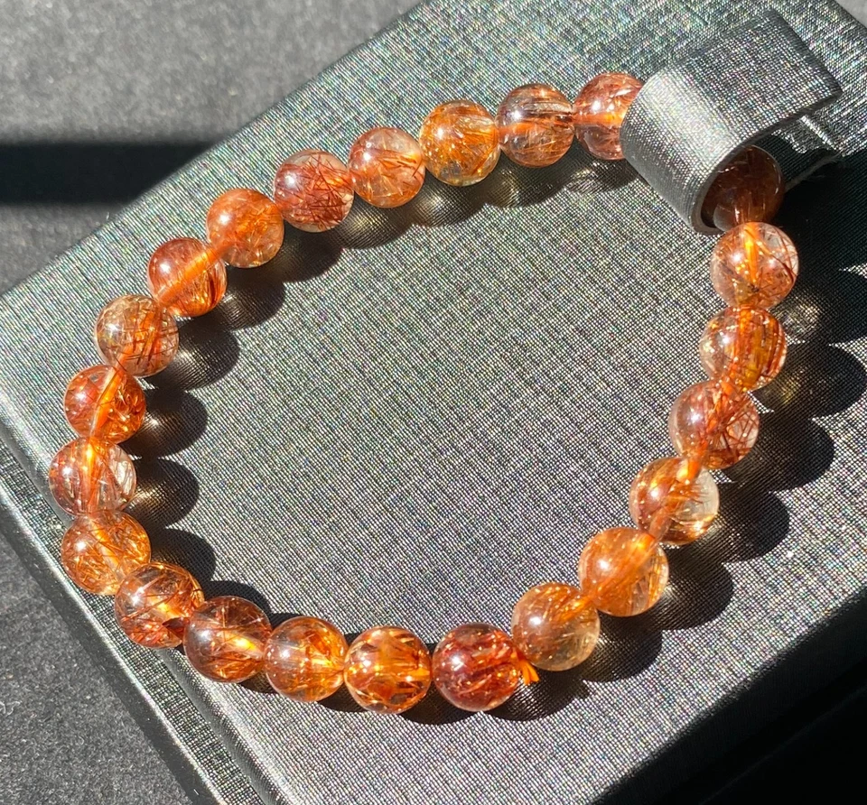 Natural Copper Brown Gold Rutilated Crystal Super Energetic Bracelet 8.2mm - Image 2 of 3