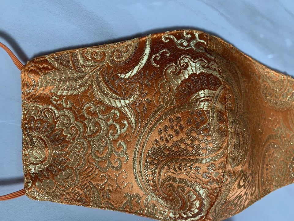 Máscara facial de seda naranja, lavable, hermosa, cachemira, novia, elegante, diseñador, EE. UU. Foto 4 de 4