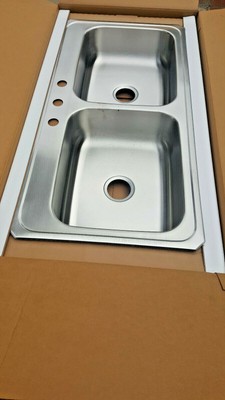 Elkay Sink Stainless 43 X22 Kitchen Faucet Top Mount Double Bowl