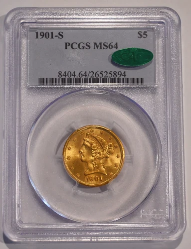 1901 S US Gold $5 Liberty Head Half Eagle - PCGS graded MS64  - CAC