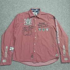 Camp David Mens Shirt Size L Regular Fit Button-Up Cotton Red White America USA