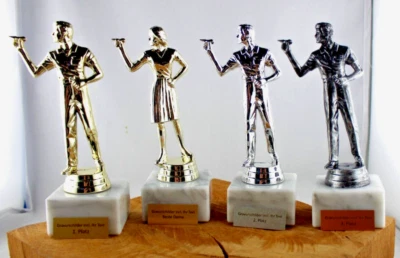 MARKENLOS Dart Figuren, Herren und Damen in gold, silber und Resin (für bronze)