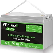 VPauexii 100Ah Lithium Battery,12V LiFePO4 Battery for Off-Grid,RV, Solar,Marine