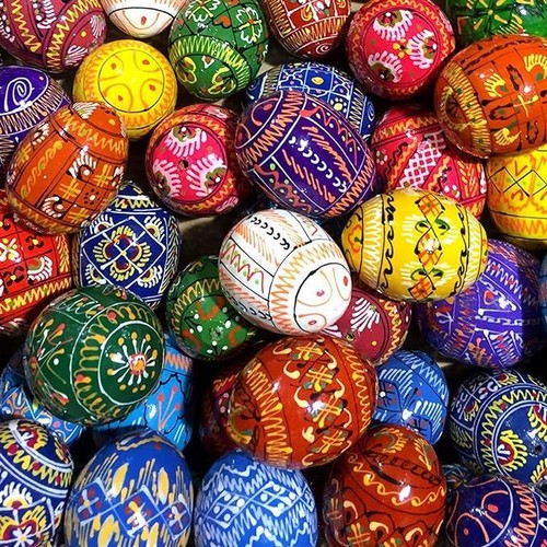 5 Pack Assorted Mini Hand Painted Wooden Pysanky Easter Eggs in Basket 1 7/8 In - Picture 3 of 5