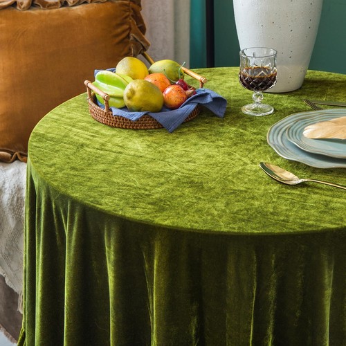 Velvet Tablecloth Luxurious Solid Round Table ClothOblong Retro Farmhouse Ruf... - Picture 4 of 7