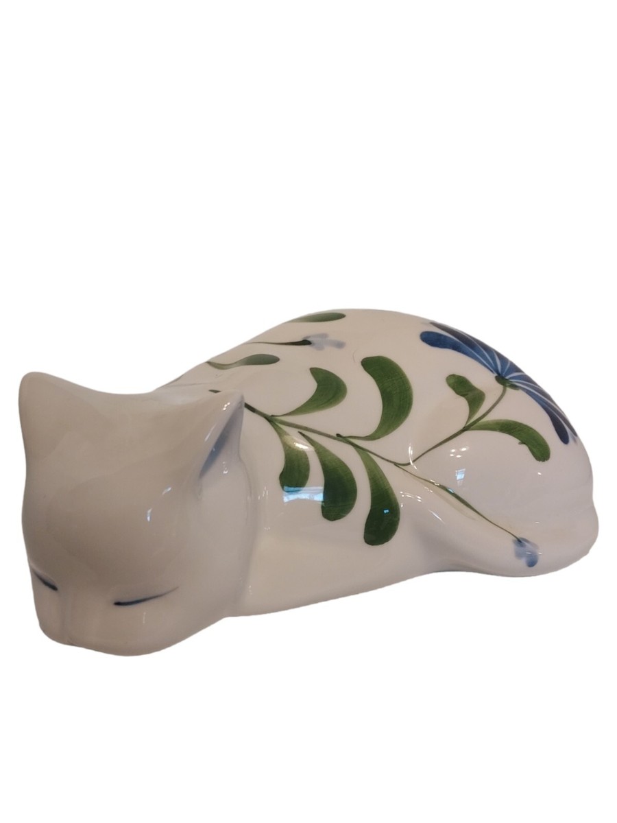 ダンスク〜DANSK Sleeping Cat Dansk White Porcelain Cat Sage Song Blue Flower Sleeping Cat