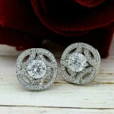 2Ct Lab Created Round Diamond Cluster Women's Stud Earring 14K White Gold Finish