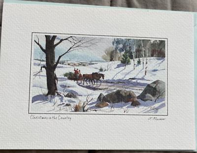 Vintage Bringing Home the Tree Christmas Card/Envelope 7x5'' Current