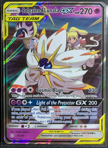 ULTRA RARE Solgaleo & Lunala GX 75/236 Tag Team Pokemon SM Cosmic Eclipse - LP