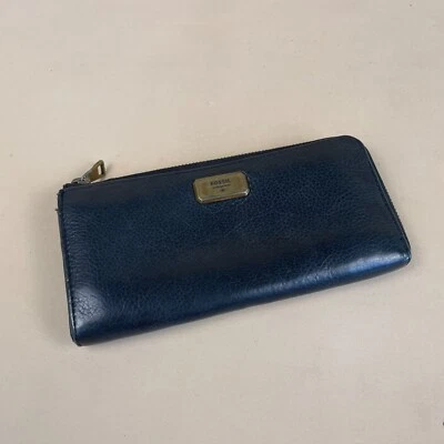 Fossil Zip Around Geldbörse Portemonnaie Kartenetui Etui Clutch Leder schwarz gold - Bild 1 von 4