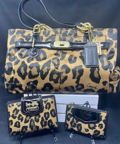 3-teiliges Set Coach Ocelot Leopard Schulranzen Handtasche mit passender Geldbörse & Münzbörse