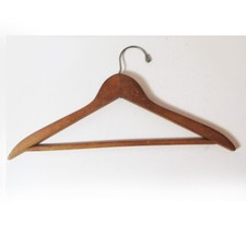 Antique Wood Hanger Wire Hook Double Curve Great Patina Pants Bar 16-3/4" Long