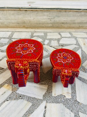 Floral Painted Indian Art Wooden Chowki Handmade Pooja Stool