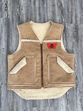 Vintage Faux Suede Sherpa Vest Mens Tan Western Rancher Made USA Size L
