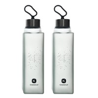 2X Trinkflasche Glas 420Ml Mit Silikonschlaufe Glasflasche Grau Wasserflasche