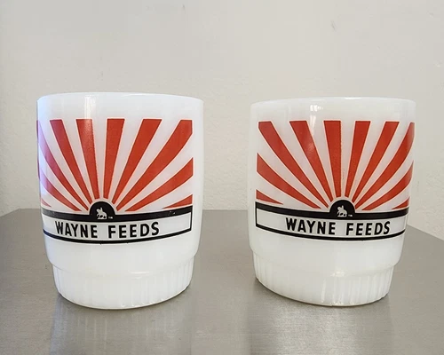 2 Fire-King Anchor Hocking Wayne Feeds Advertising Coffee Mug AG - Seed Ft Wayne