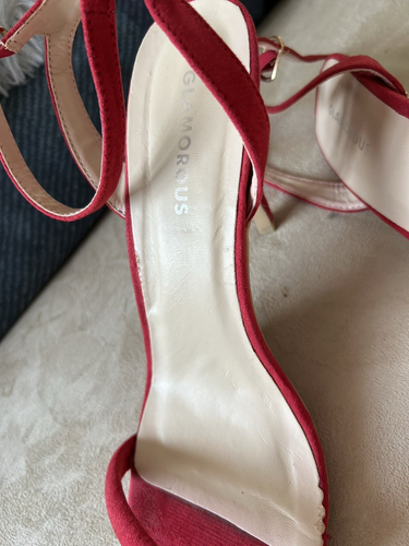 Ladies Glamorous Size 6 Red Faux Suede High Heels Sandals Open Toe Going Out - Picture 4 of 5