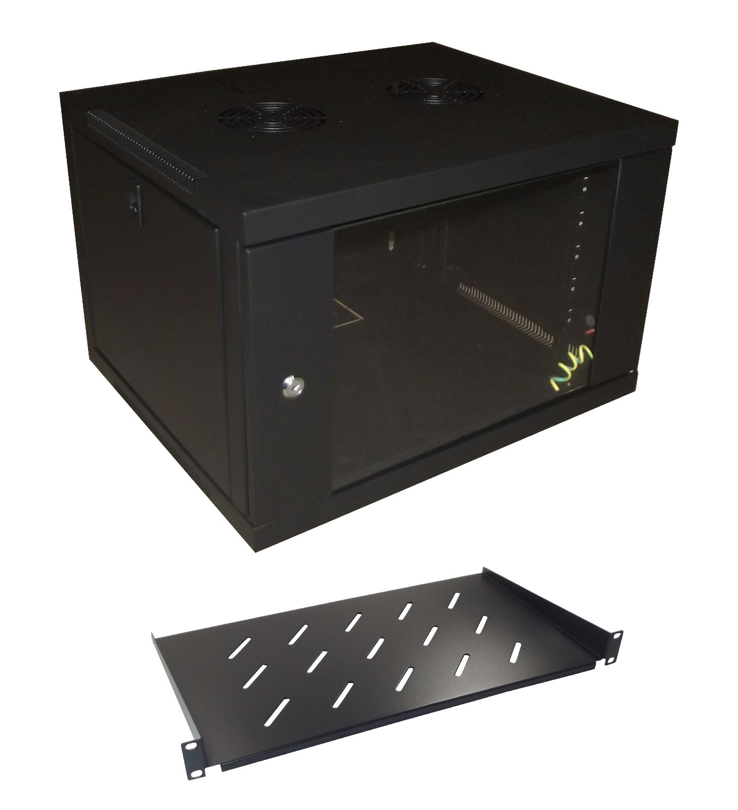 6u 450mm Deep WALL MOUNT 19"" CABINET + 1U 250mm Deep Shelf