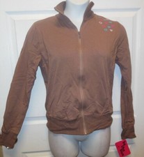 Motionwear Long Sleeve Dance Jacket Brown W/Blue and Pink hearts Ladies SOFT