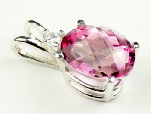 Colgante de plata de ley 925, topacio rosa puro, SP020 - Imagen 3 de 4