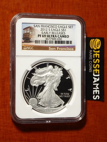 2012 S PROOF SILVER EAGLE NGC PF69 ULTRA CAMEO ER FROM SAN FRANCISCO SET