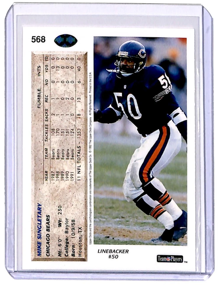 1992 Upper Deck Mike Singletary Chicago Bears #568 - Image 2 of 2