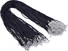 50Pcs Black Satin Silk Necklace Cord 2.0Mm/24'' with 2'' Extension Chain