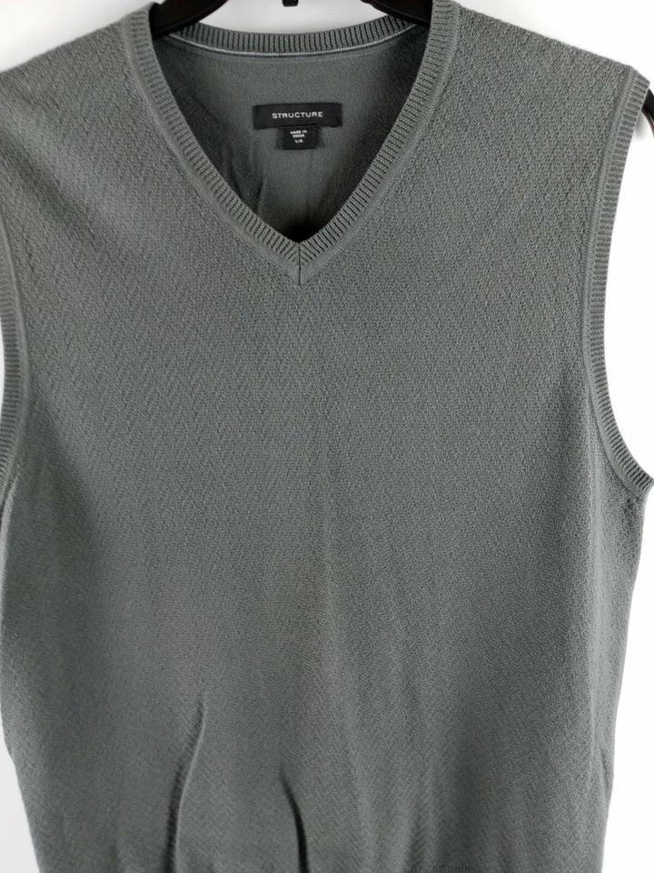 Structure Vest Men Size Large Gray Pull Over 100% Cotton V-neck Preppy Classic - Image 2 of 4