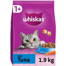 7.6kg Whiskas 1+ Adult Complete Dry Cat Food Tuna Cat Biscuits (4x1.9kg) 4.18 per kilo