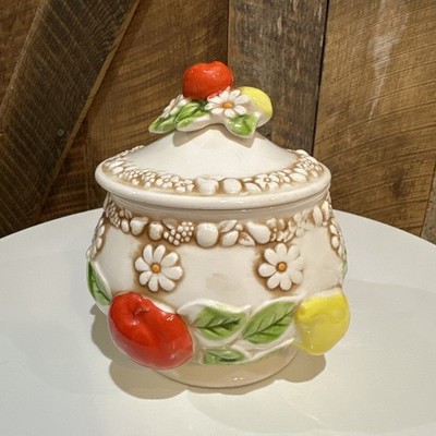 Vintage 1970s Fred Roberts Co. Fruit & Daisy Embossed Canister & Lid Japan