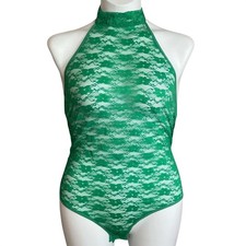 Frederick's of Hollywood Margarita Green Lace Halter Teddy Bodysuit Snap M