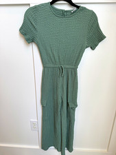 Zara Girls Green Textured Cotton Short Sleeve Jumpsuit Pockets 9-10Y