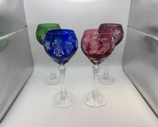 Set of 4 Multi-Colored Crystal 8 1/8" Hock Wine Glasses
