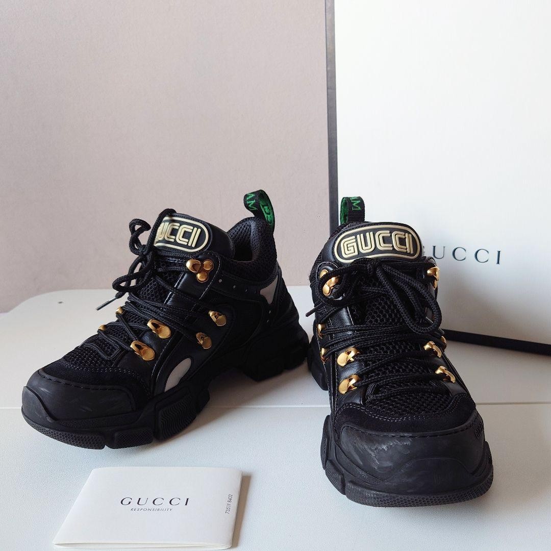 Auth Gucci Leather Black Flashtrek Low cut Sneakers Logo EU35 US5 UK2 Women thumbnail 15