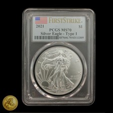 2021 American Silver Eagle PCGS MS70 Type 1 1oz .999 Silver Coin -E1406 79.99 per troy oz